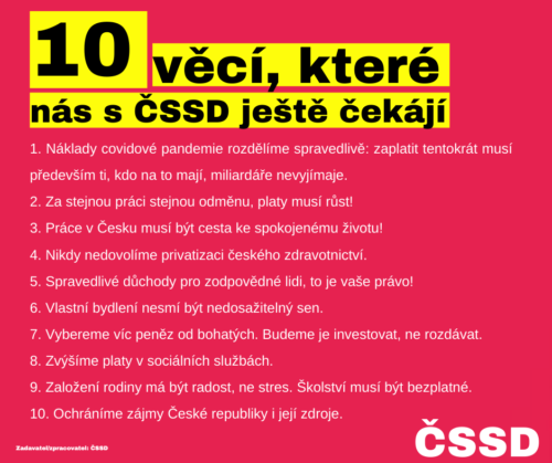 Desatero ČSSD pro volby do Poslanecké sněmovny